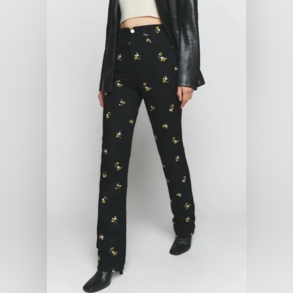 Reformation Cynthia high rise straight jeans, Priscilla Embroidered - size 28